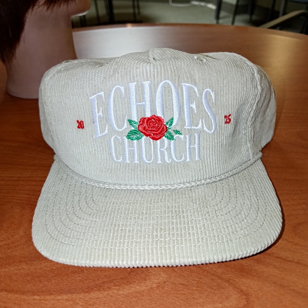 Echoes Church 2025 Corduroy Embroidered Rose Trucker Snapback Hat Cap w/ Rope
